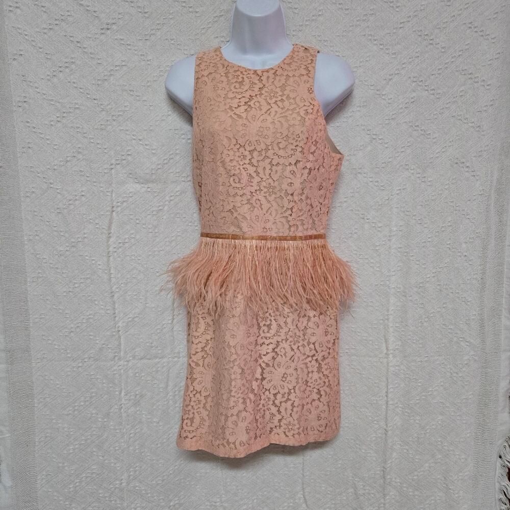 Revolve Endless Rose Lace Feather Replum Dress SZ Med NWT Apricot color coquette - Picture 2 of 11
